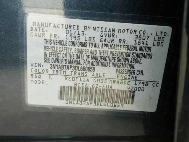 3N1AB7AP3DL660659 - 2013 NISSAN SENTRA S CHARCOAL photo 10