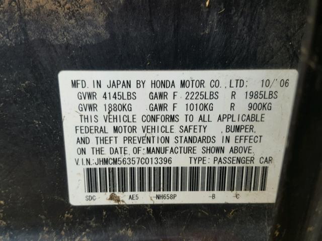 JHMCM56357C013396 - 2007 HONDA ACCORD SE GRAY photo 10