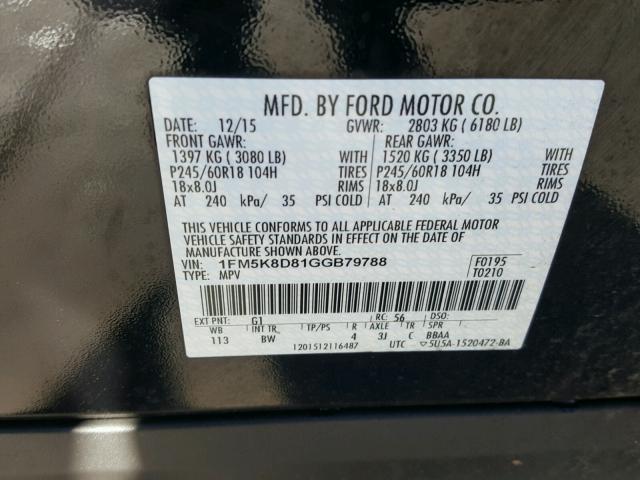 1FM5K8D81GGB79788 - 2016 FORD EXPLORER X BLACK photo 10