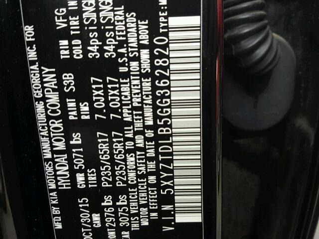 5XYZTDLB5GG362820 - 2016 HYUNDAI SANTA FE S BLACK photo 10