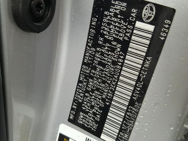 4T1BF3EK2AU084847 - 2010 TOYOTA CAMRY BASE SILVER photo 10