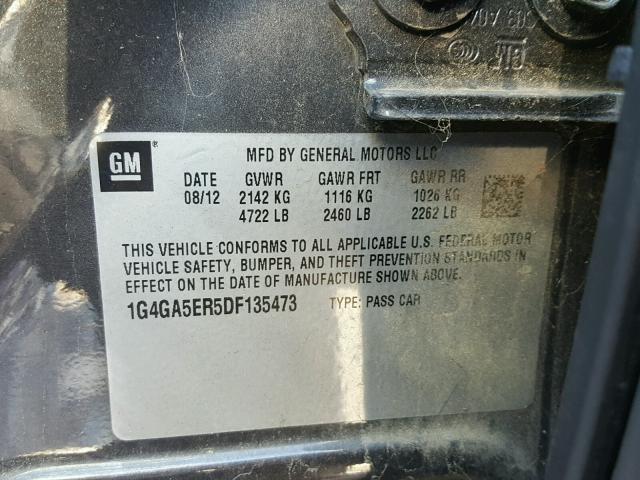 1G4GA5ER5DF135473 - 2013 BUICK LACROSSE GRAY photo 10