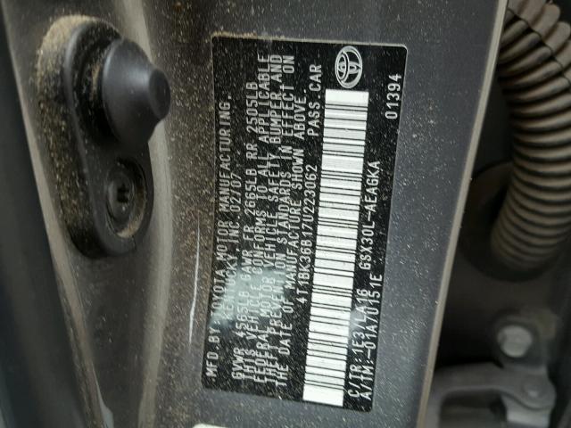 4T1BK36B17U223062 - 2007 TOYOTA AVALON CHARCOAL photo 10