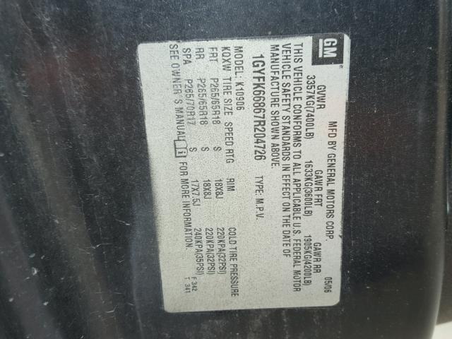 1GYFK66867R204726 - 2007 CADILLAC ESCALADE E BLACK photo 10