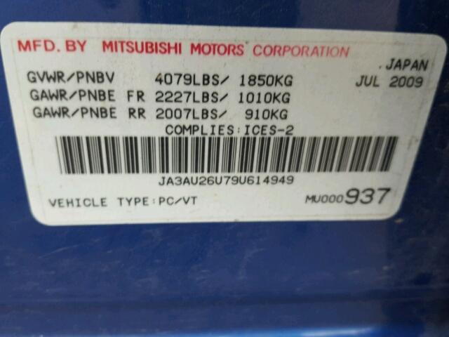 JA3AU26U79U614949 - 2009 MITSUBISHI LANCER ES/ BLUE photo 10