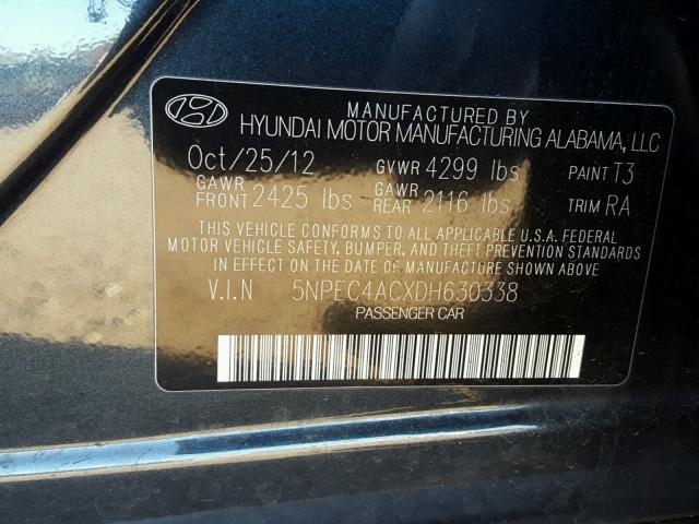 5NPEC4ACXDH630338 - 2013 HYUNDAI SONATA SE BLACK photo 10