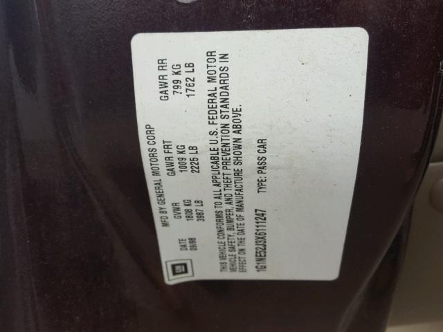 1G1NE52J3X6111247 - 1999 CHEVROLET MALIBU LS 紫色 照片 10