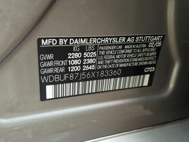 WDBUF87J56X183360 - 2006 MERCEDES-BENZ E 350 4MAT GRAY photo 10