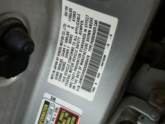 JHMZE2H55AS005476 - 2010 HONDA INSIGHT LX SILVER photo 10