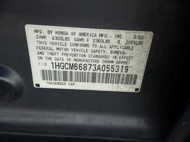 1HGCM66873A055319 - 2003 HONDA ACCORD EX BLACK photo 10