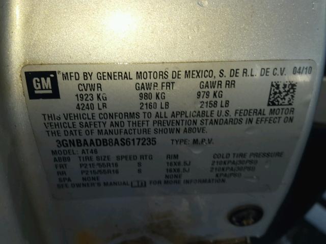 3GNBAADB8AS617235 - 2010 CHEVROLET HHR LS Plata foto 10