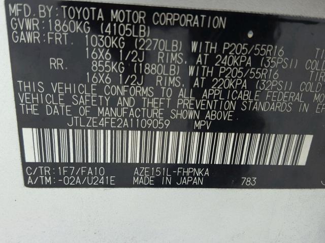 JTLZE4FE2A1109059 - 2010 TOYOTA SCION XB Plata foto 10