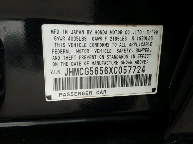 JHMCG5656XC057724 - 1999 HONDA ACCORD EX BLACK photo 10