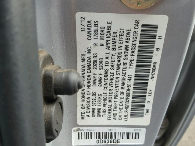2HGFB2F88DH511441 - 2013 HONDA CIVIC EX Gümüş foto 10