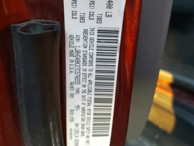 1J8HG48K27C570255 - 2007 JEEP COMMANDER MAROON photo 10