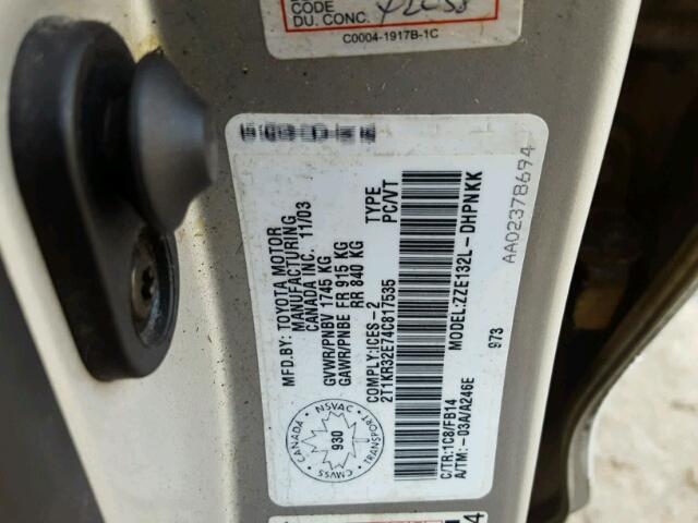 2T1KR32E74C817535 - 2004 TOYOTA COROLLA MA SILVER photo 10