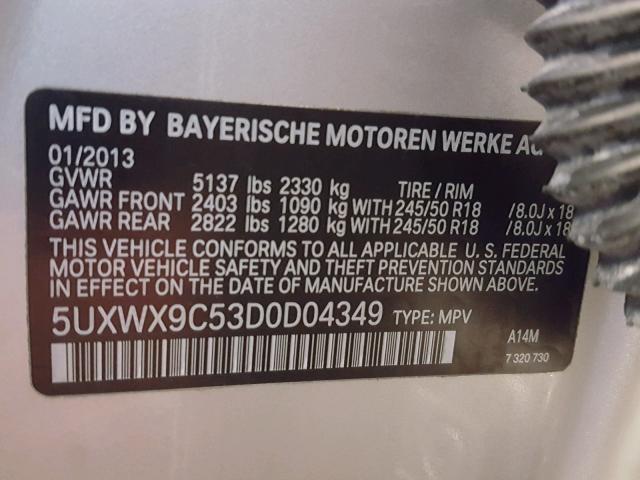 5UXWX9C53D0D04349 - 2013 BMW X3 XDRIVE2 SILVER photo 10
