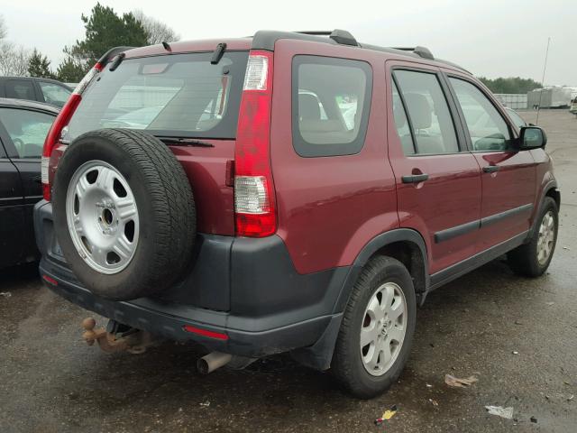 JHLRD78506C011952 - 2006 HONDA CR-V LX BURGUNDY photo 4