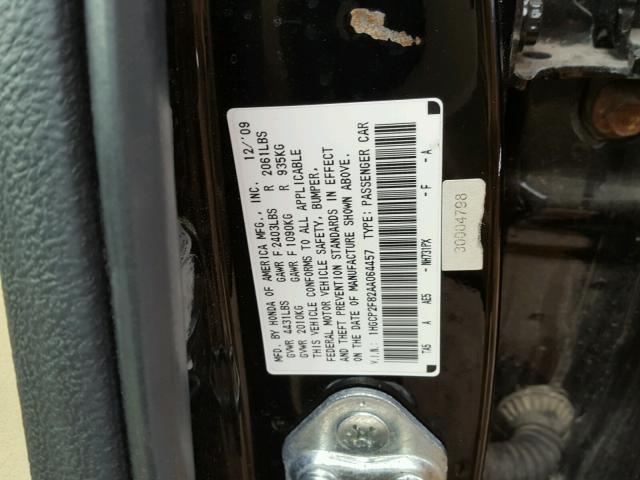 1HGCP2F82AA064457 - 2010 HONDA ACCORD EXL BLACK photo 10