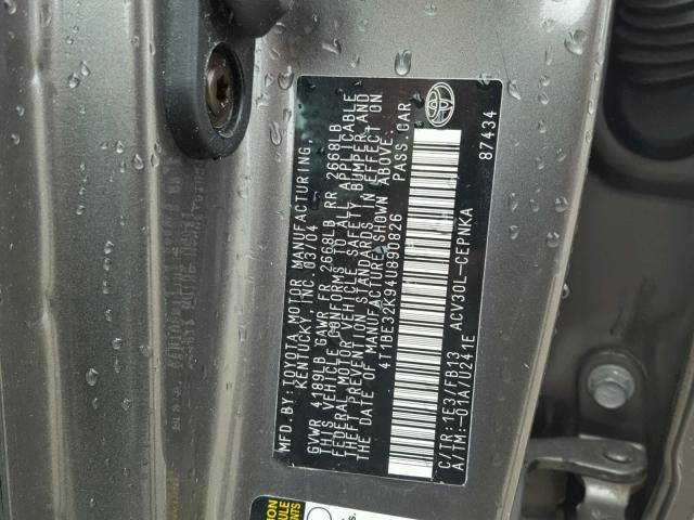 4T1BE32K94U890826 - 2004 TOYOTA CAMRY LE GRAY photo 10