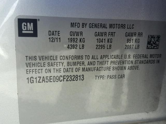 1G1ZA5E09CF232813 - 2012 CHEVROLET MALIBU LS SILVER photo 10