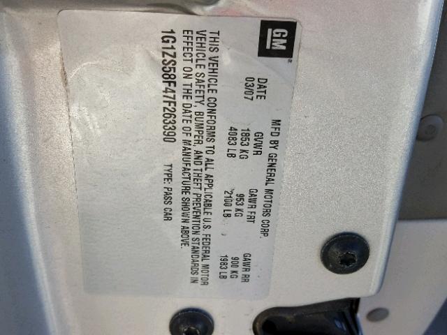 1G1ZS58F47F263390 - 2007 CHEVROLET MALIBU LS ვერცხლისფერი ფოტო 10