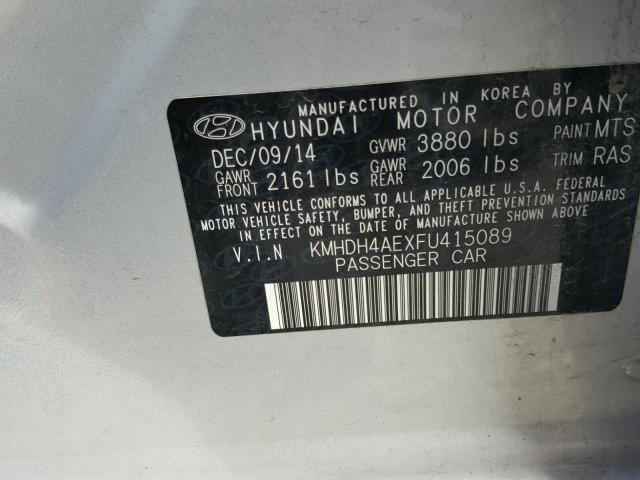 KMHDH4AEXFU415089 - 2015 HYUNDAI ELANTRA SE SILVER photo 10