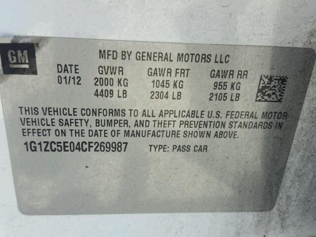 1G1ZC5E04CF269987 - 2012 CHEVROLET MALIBU 1LT WHITE photo 10