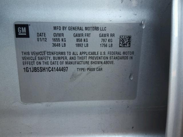 1G1JB5SH1C4144497 - 2012 CHEVROLET SONIC LS 银色 照片 10