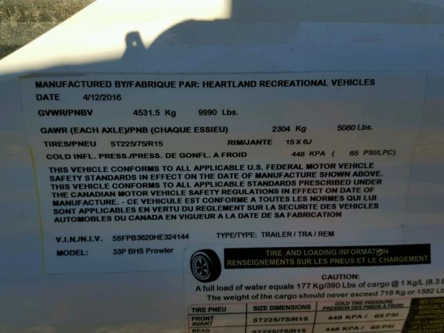 5SFPB3620HE324144 - 2016 PROW TRAILER 双色 照片 8