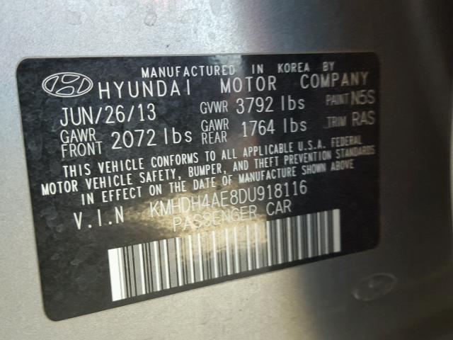 KMHDH4AE8DU918116 - 2013 HYUNDAI ELANTRA GL SILVER photo 10