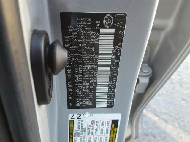 2T1KR32EX7C629063 - 2007 TOYOTA COROLLA MA SILVER photo 10