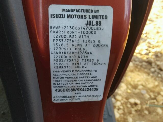 4S6CK58W9X4424439 - 1999 HONDA PASSPORT E 红色 照片 10