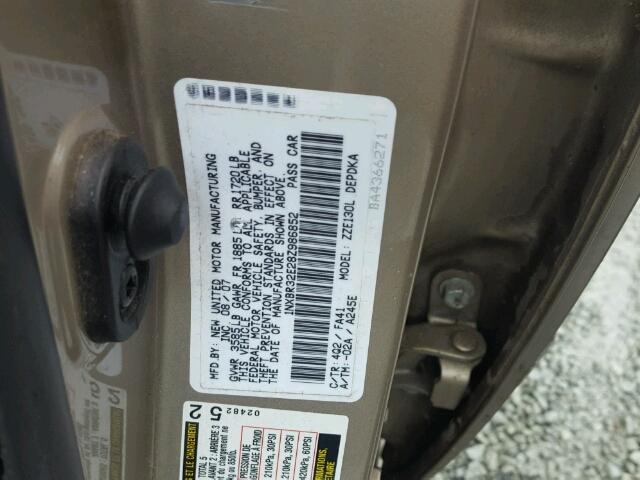 1NXBR32E28Z986852 - 2008 TOYOTA COROLLA CE TAN photo 10