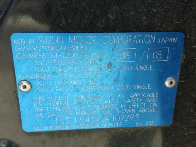 JS3TE943964102293 - 2006 SUZUKI GRAND VITA BLACK photo 10