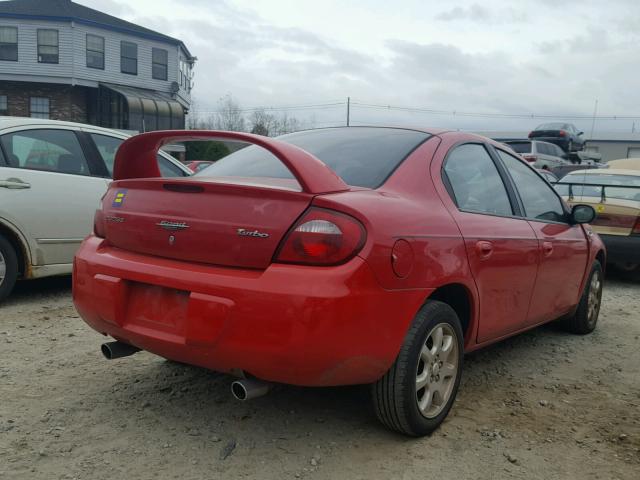 1B3ES56C75D193019 - 2005 DODGE NEON SXT RED photo 4