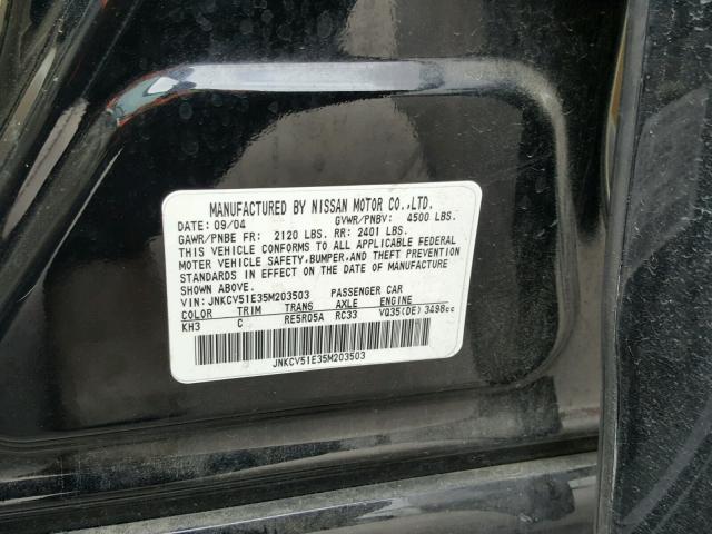 JNKCV51E35M203503 - 2005 INFINITI G35 BLACK photo 10