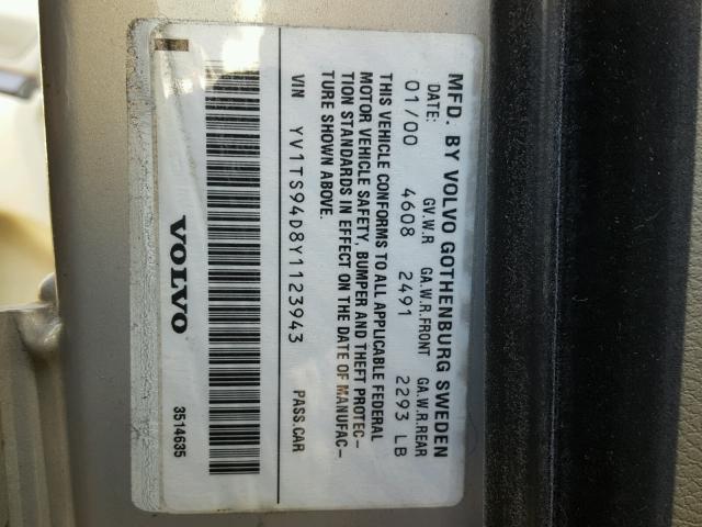 YV1TS94D8Y1123943 - 2000 VOLVO S80 TAN photo 10