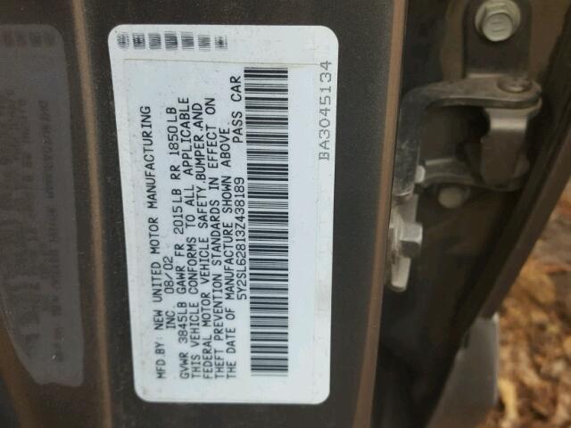 5Y2SL62813Z438189 - 2003 PONTIAC VIBE GRAY photo 10