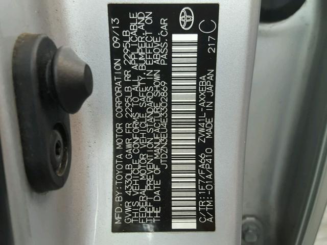 JTDZN3EU4E3302869 - 2014 TOYOTA PRIUS V SILVER photo 10