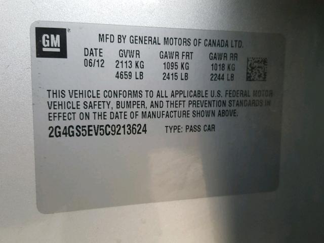 2G4GS5EV5C9213624 - 2012 BUICK REGAL PREM SILVER photo 10