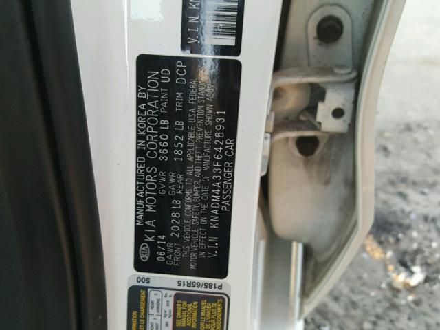 KNADM4A33F6428931 - 2015 KIA RIO LX WHITE photo 10