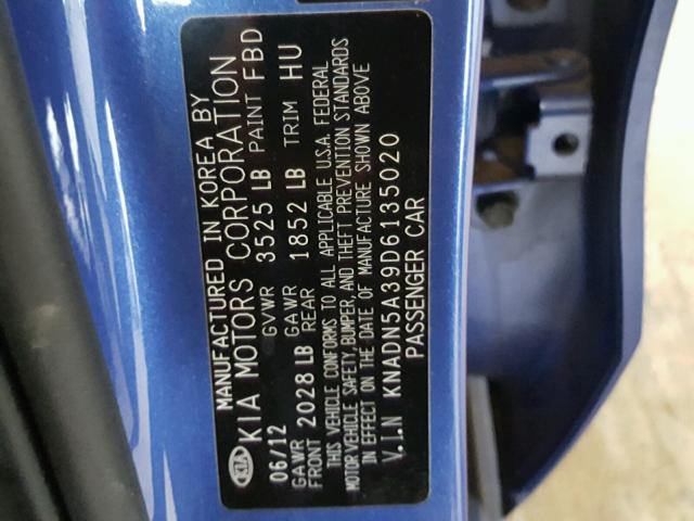 KNADN5A39D6135020 - 2013 KIA RIO EX BLUE photo 10