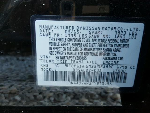 3N1AB7AP3FY290495 - 2015 NISSAN SENTRA S BLACK photo 10