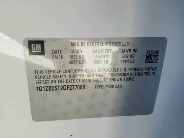 1G1ZB5ST2GF277688 - 2016 CHEVROLET MALIBU LS 白色 照片 10