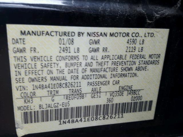 1N4BA41E08C826211 - 2008 NISSAN MAXIMA SE BLACK photo 10