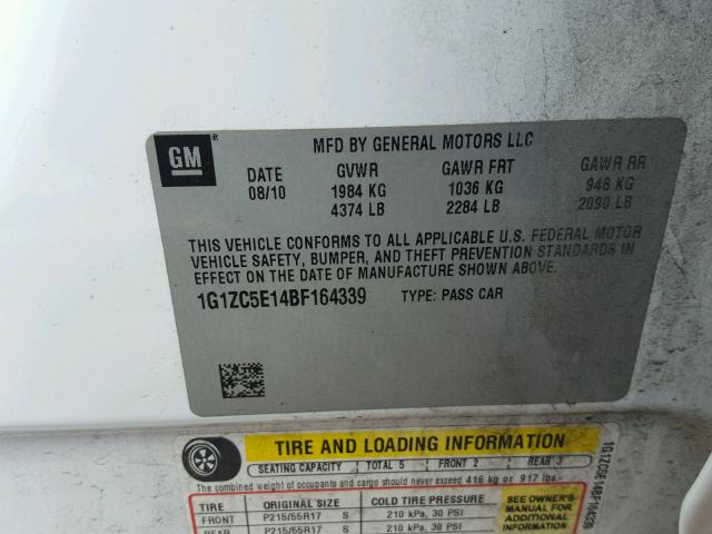 1G1ZC5E14BF164339 - 2011 CHEVROLET MALIBU 1LT WHITE photo 10