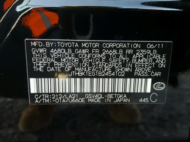 JTHBK1EG1B2454102 - 2011 LEXUS ES 350 BLACK photo 10