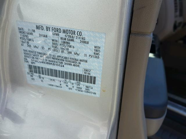 1FMCU49389KB10524 - 2009 FORD ESCAPE HYB SILVER photo 10