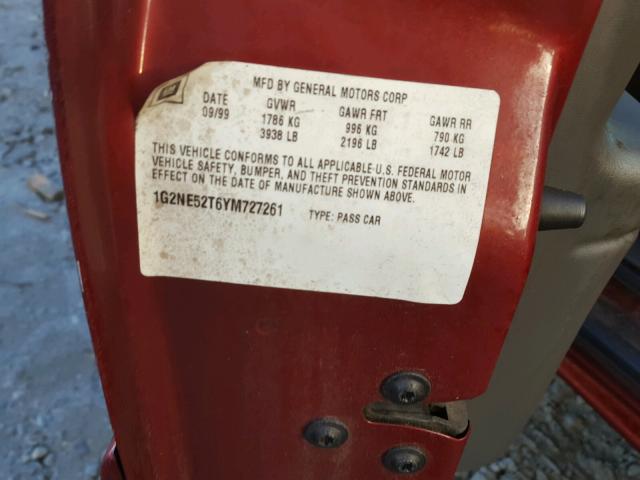 1G2NE52T6YM727261 - 2000 PONTIAC GRAND AM S RED photo 10